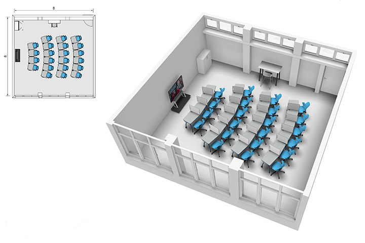 Plano 3D de Sala de Aula