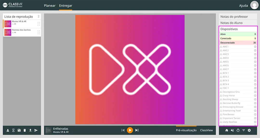 Interface Delightex ClassVR